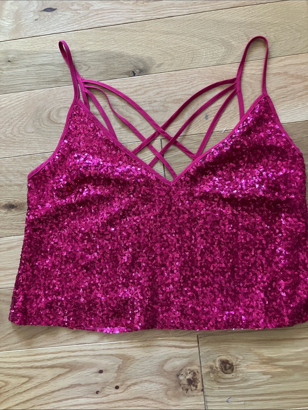 Express Hot Pink Sequin Strappy Cami